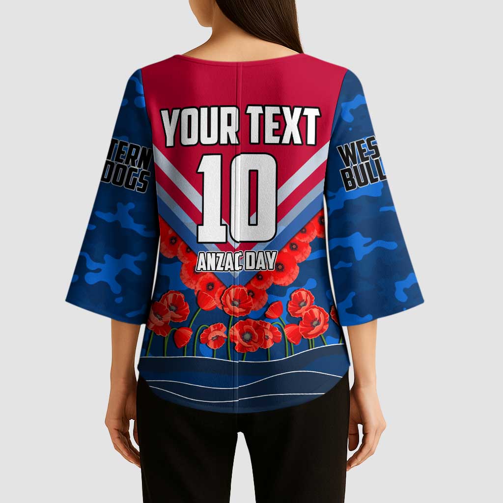 Personalised Western Bulldogs ANZAC Kimono Sleeve Blouse Military Remembrance Australian Football Mascot Camouflage