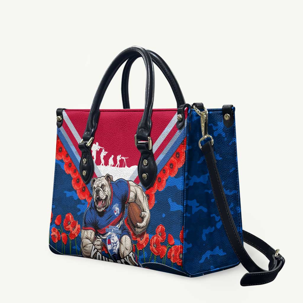 Personalised Western Bulldogs ANZAC Leather Bag Military Remembrance Australian Football Mascot Camouflage