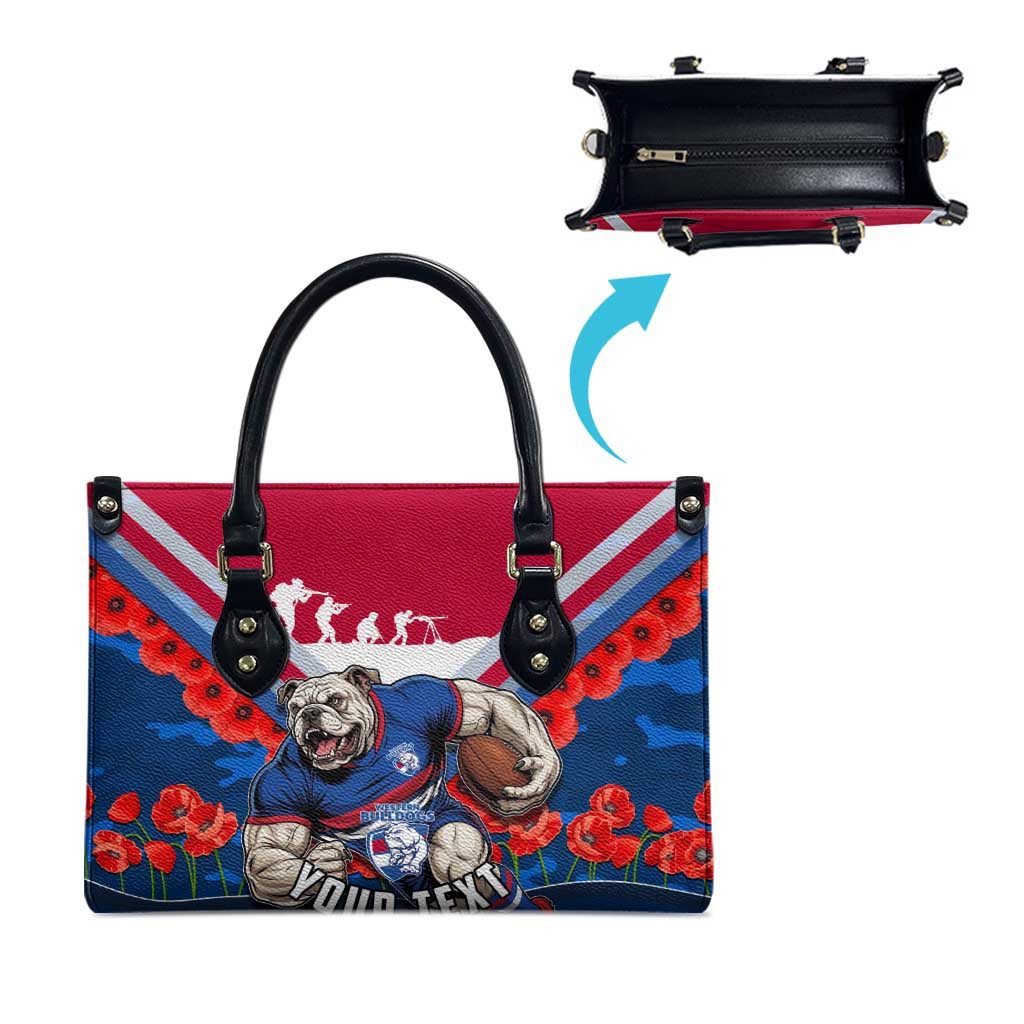 Personalised Western Bulldogs ANZAC Leather Bag Military Remembrance Australian Football Mascot Camouflage