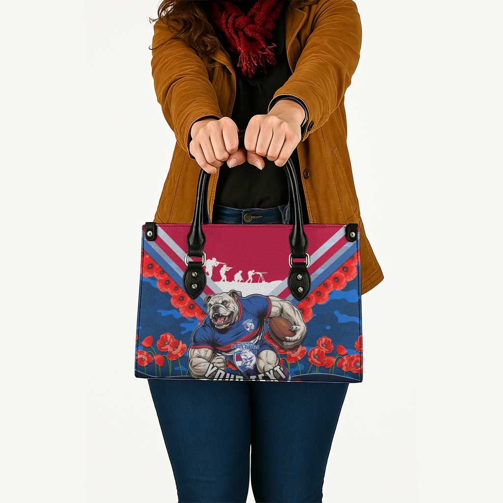 Personalised Western Bulldogs ANZAC Leather Bag Military Remembrance Australian Football Mascot Camouflage