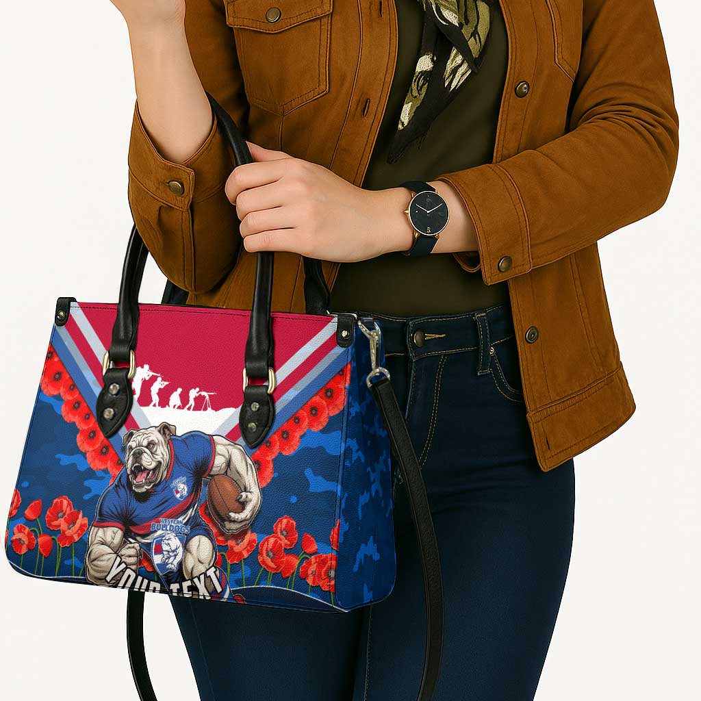 Personalised Western Bulldogs ANZAC Leather Bag Military Remembrance Australian Football Mascot Camouflage