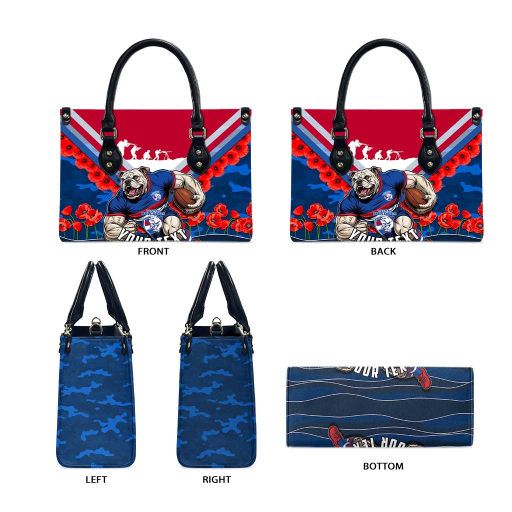 Personalised Western Bulldogs ANZAC Leather Bag Military Remembrance Australian Football Mascot Camouflage