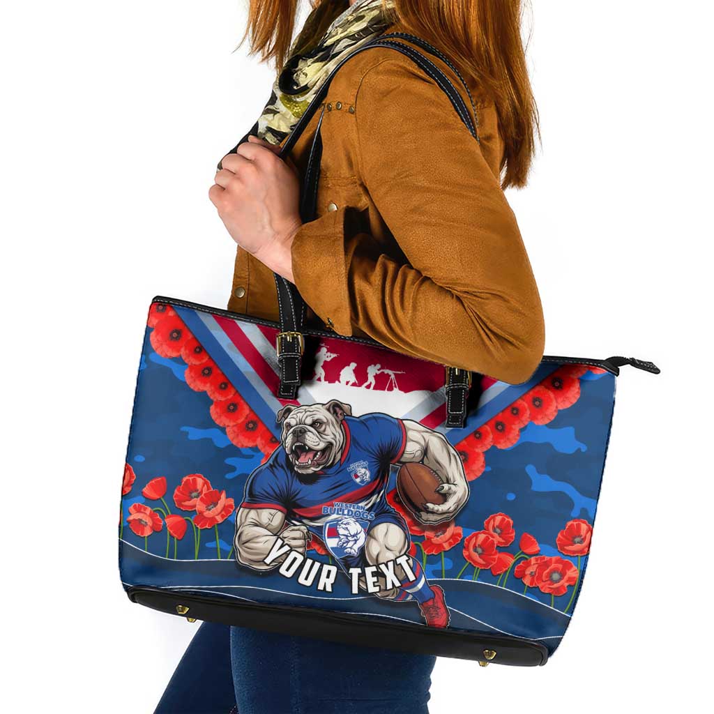 Personalised Western Bulldogs ANZAC Leather Tote Bag Military Remembrance Australian Football Mascot Camouflage