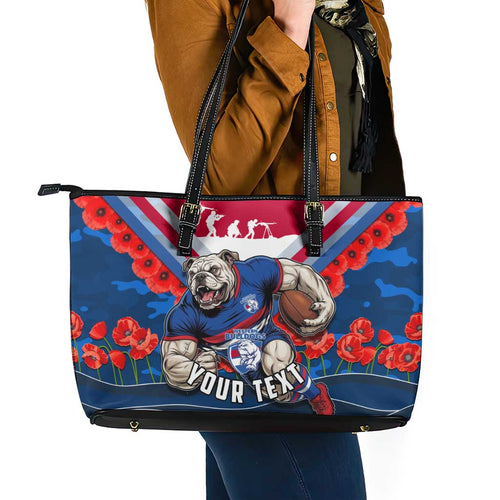 Personalised Western Bulldogs ANZAC Leather Tote Bag Military Remembrance Australian Football Mascot Camouflage