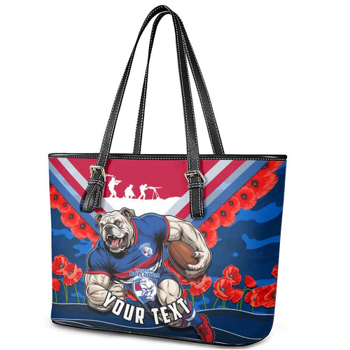 Personalised Western Bulldogs ANZAC Leather Tote Bag Military Remembrance Australian Football Mascot Camouflage