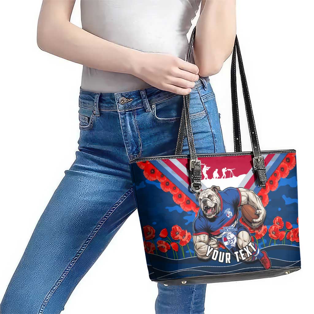 Personalised Western Bulldogs ANZAC Leather Tote Bag Military Remembrance Australian Football Mascot Camouflage