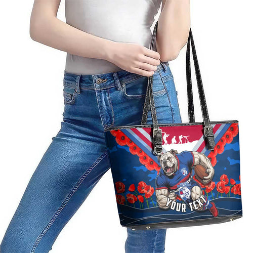 Personalised Western Bulldogs ANZAC Leather Tote Bag Military Remembrance Australian Football Mascot Camouflage