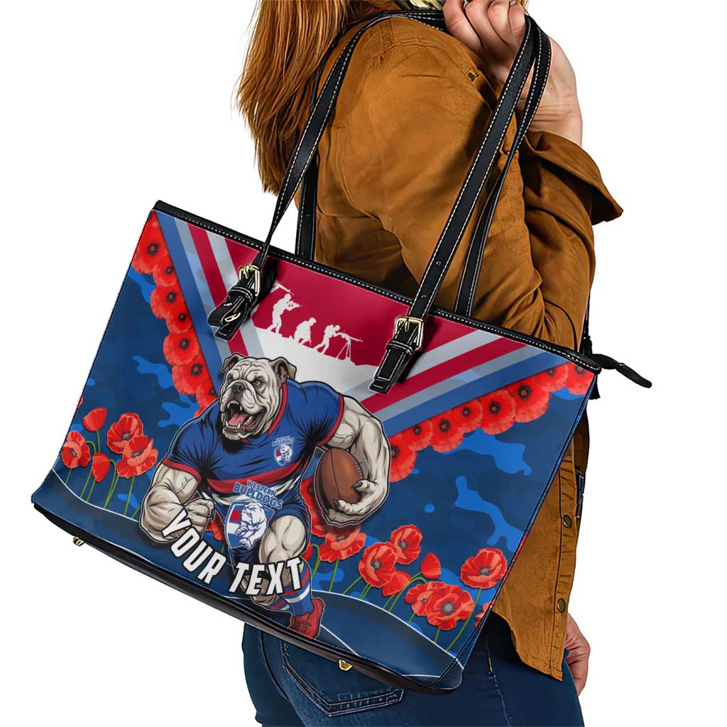 Personalised Western Bulldogs ANZAC Leather Tote Bag Military Remembrance Australian Football Mascot Camouflage