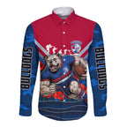 Personalised Western Bulldogs ANZAC Long Sleeve Button Shirt Military Remembrance Australian Football Mascot Camouflage