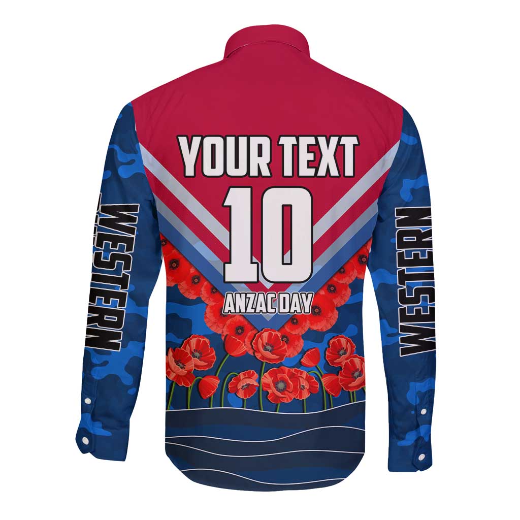 Personalised Western Bulldogs ANZAC Long Sleeve Button Shirt Military Remembrance Australian Football Mascot Camouflage