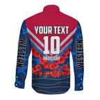 Personalised Western Bulldogs ANZAC Long Sleeve Button Shirt Military Remembrance Australian Football Mascot Camouflage
