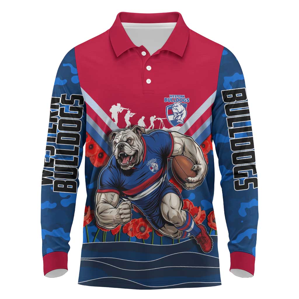 Personalised Western Bulldogs ANZAC Long Sleeve Polo Shirt Military Remembrance Australian Football Mascot Camouflage