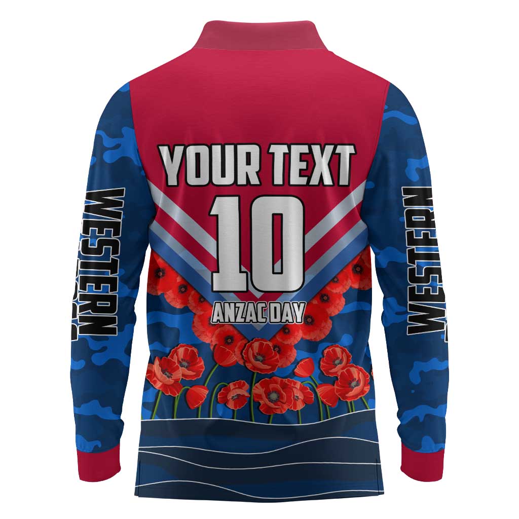 Personalised Western Bulldogs ANZAC Long Sleeve Polo Shirt Military Remembrance Australian Football Mascot Camouflage