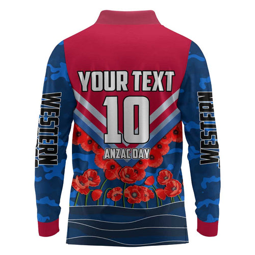 Personalised Western Bulldogs ANZAC Long Sleeve Polo Shirt Military Remembrance Australian Football Mascot Camouflage