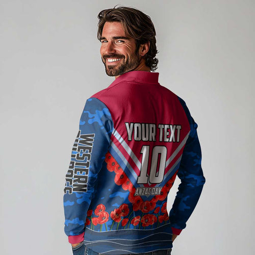Personalised Western Bulldogs ANZAC Long Sleeve Polo Shirt Military Remembrance Australian Football Mascot Camouflage
