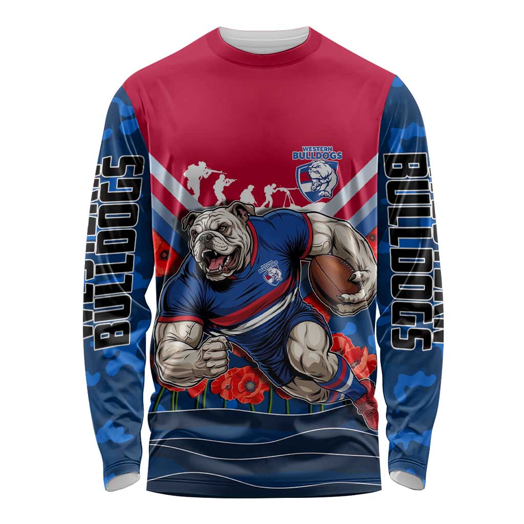 Personalised Western Bulldogs ANZAC Long Sleeve Shirt Military Remembrance Australian Football Mascot Camouflage