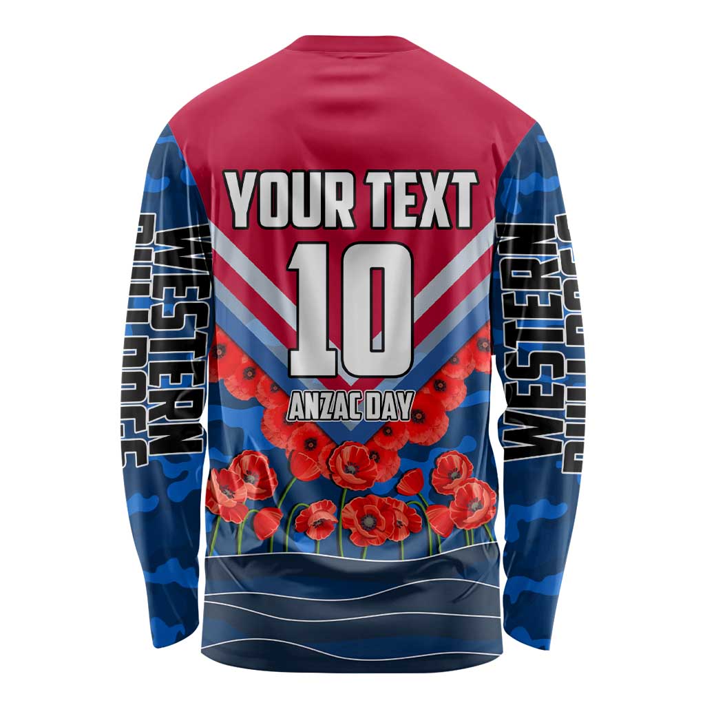 Personalised Western Bulldogs ANZAC Long Sleeve Shirt Military Remembrance Australian Football Mascot Camouflage