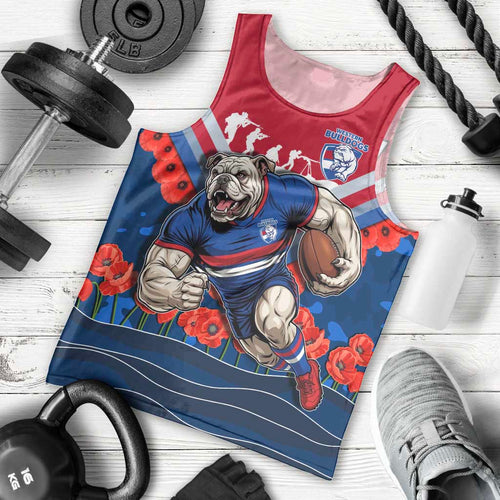 Personalised Western Bulldogs ANZAC Men Tank Top Military Remembrance Australian Football Mascot Camouflage