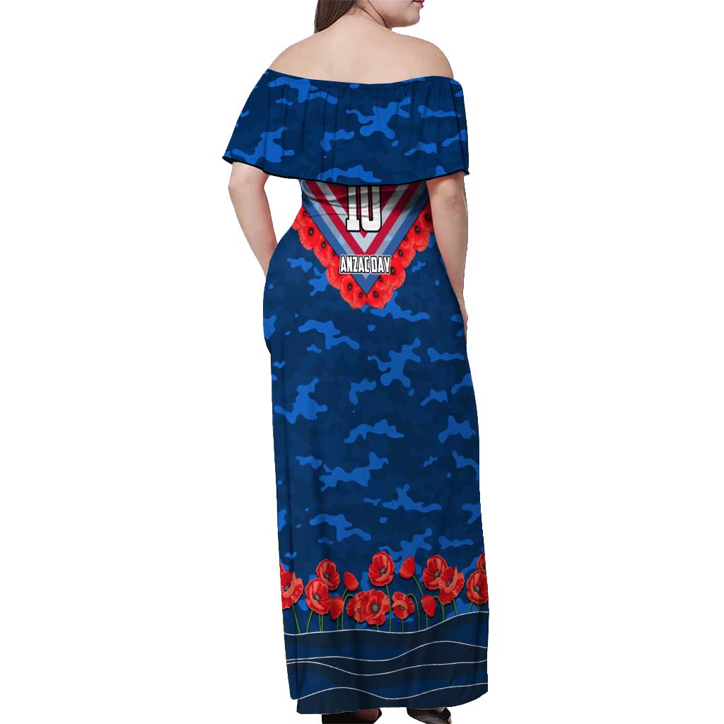 Personalised Western Bulldogs ANZAC Off Shoulder Maxi Dress Military Remembrance Australian Football Mascot Camouflage