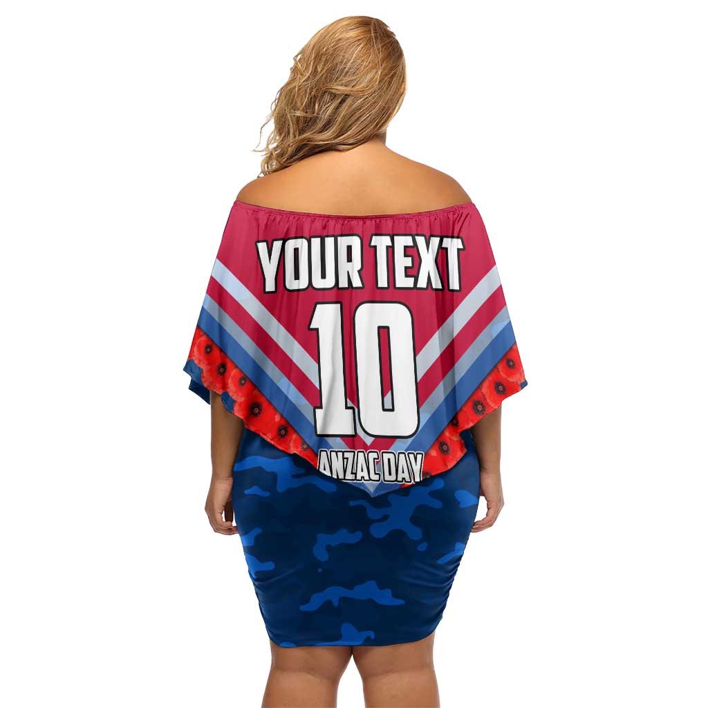Personalised Western Bulldogs ANZAC Off Shoulder Short Dress Military Remembrance Australian Football Mascot Camouflage