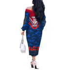Personalised Western Bulldogs ANZAC Off The Shoulder Long Sleeve Dress Military Remembrance Australian Football Mascot Camouflage
