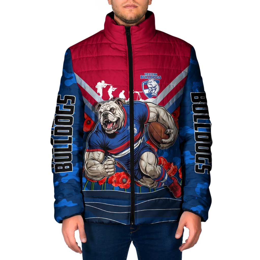 Personalised Western Bulldogs ANZAC Padded Jacket Military Remembrance Australian Football Mascot Camouflage