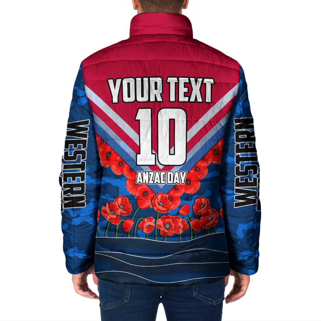 Personalised Western Bulldogs ANZAC Padded Jacket Military Remembrance Australian Football Mascot Camouflage