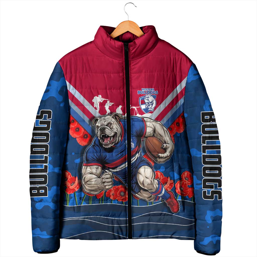 Personalised Western Bulldogs ANZAC Padded Jacket Military Remembrance Australian Football Mascot Camouflage