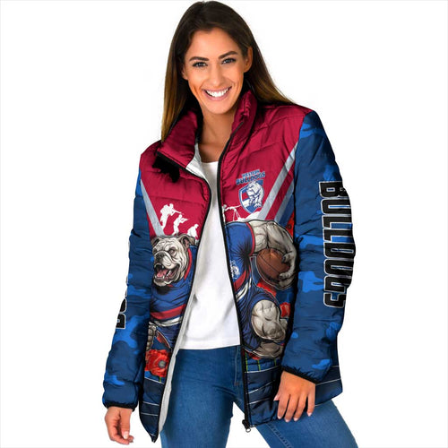 Personalised Western Bulldogs ANZAC Padded Jacket Military Remembrance Australian Football Mascot Camouflage