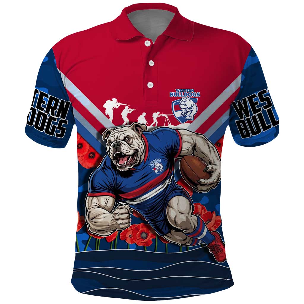 Personalised Western Bulldogs ANZAC Polo Shirt Military Remembrance Australian Football Mascot Camouflage