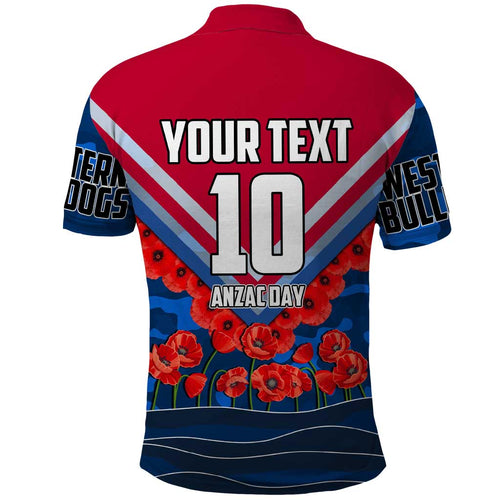 Personalised Western Bulldogs ANZAC Polo Shirt Military Remembrance Australian Football Mascot Camouflage