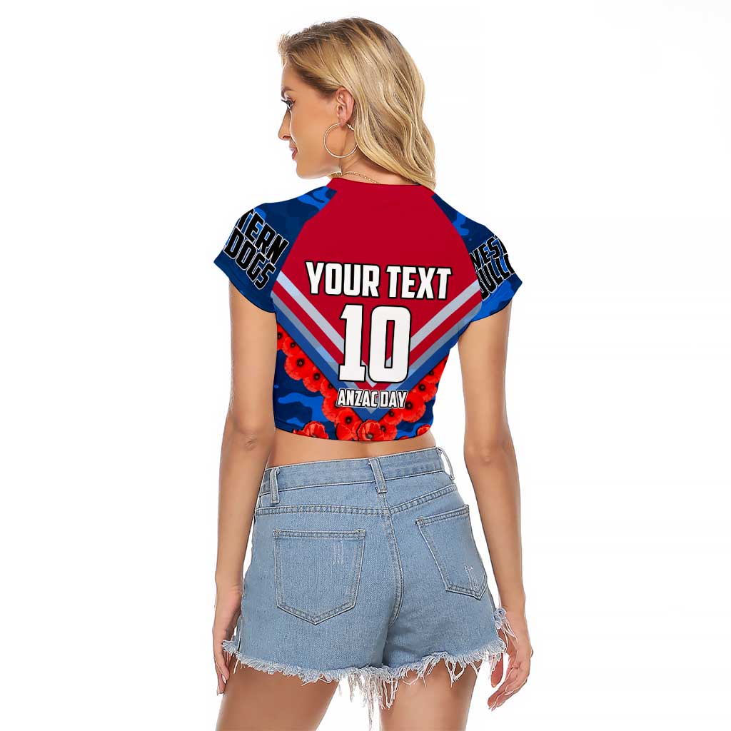 Personalised Western Bulldogs ANZAC Raglan Cropped T Shirt Military Remembrance Australian Football Mascot Camouflage