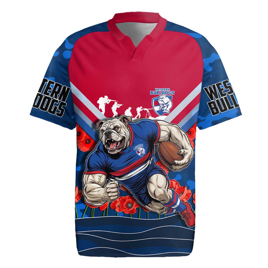 Personalised Western Bulldogs ANZAC Rugby Jersey Military Remembrance Australian Football Mascot Camouflage
