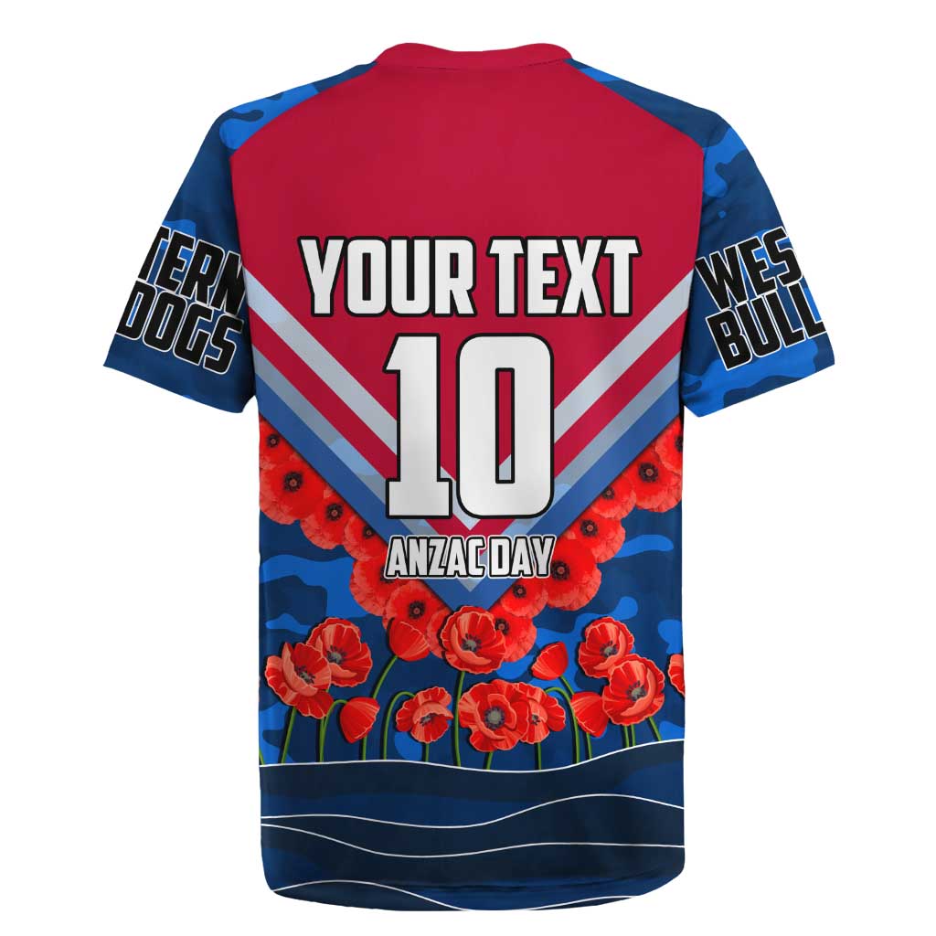 Personalised Western Bulldogs ANZAC Rugby Jersey Military Remembrance Australian Football Mascot Camouflage