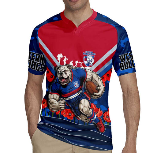 Personalised Western Bulldogs ANZAC Rugby Jersey Military Remembrance Australian Football Mascot Camouflage