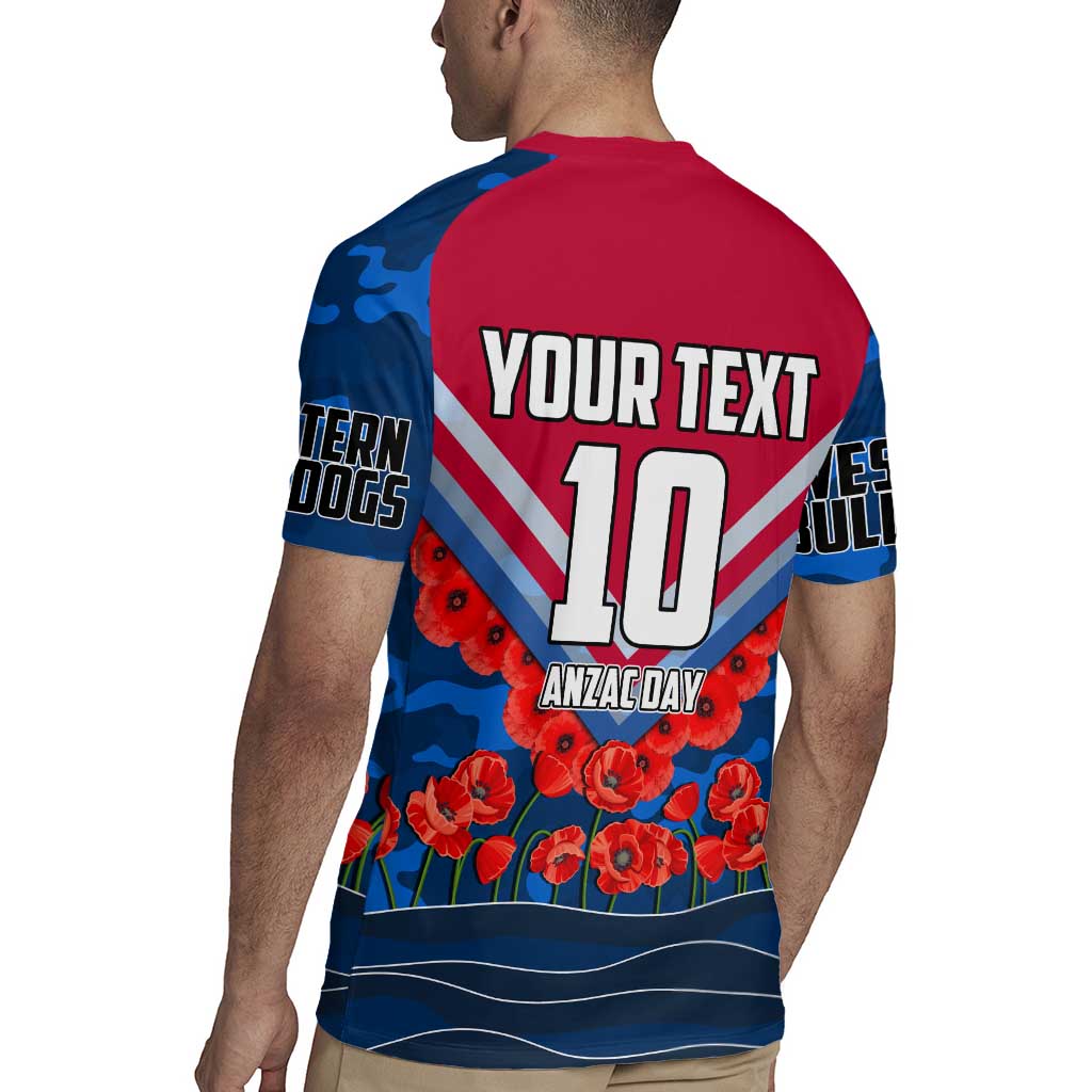 Personalised Western Bulldogs ANZAC Rugby Jersey Military Remembrance Australian Football Mascot Camouflage