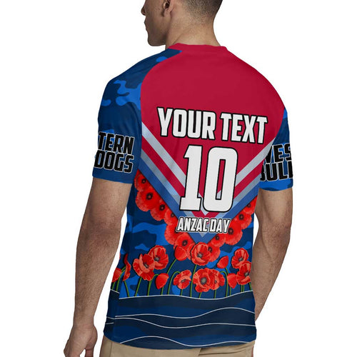 Personalised Western Bulldogs ANZAC Rugby Jersey Military Remembrance Australian Football Mascot Camouflage