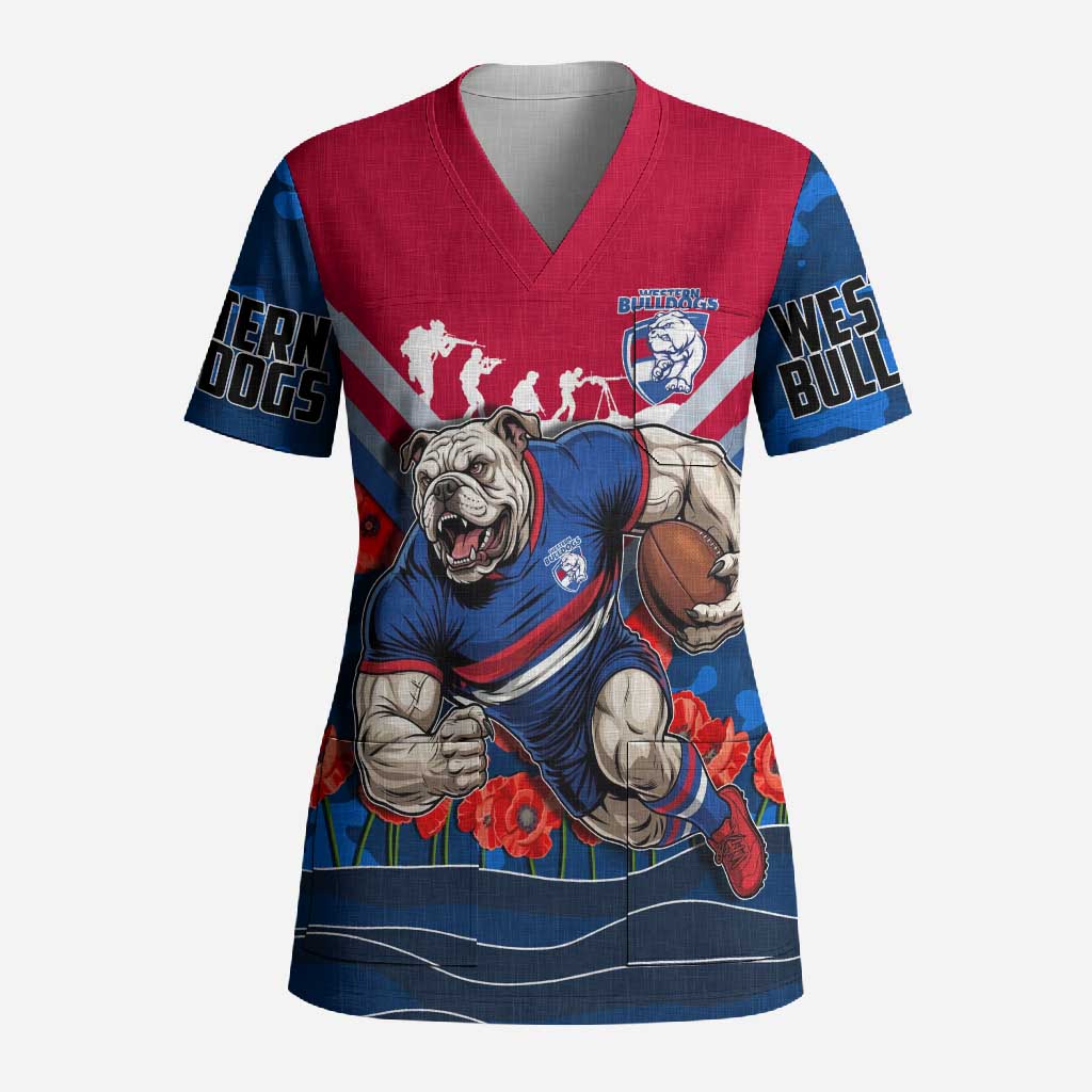 Personalised Western Bulldogs ANZAC Scrub Top Military Remembrance Australian Football Mascot Camouflage
