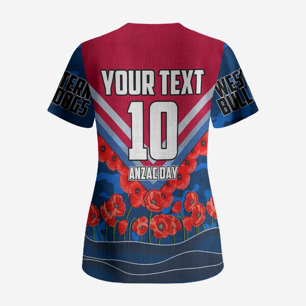Personalised Western Bulldogs ANZAC Scrub Top Military Remembrance Australian Football Mascot Camouflage
