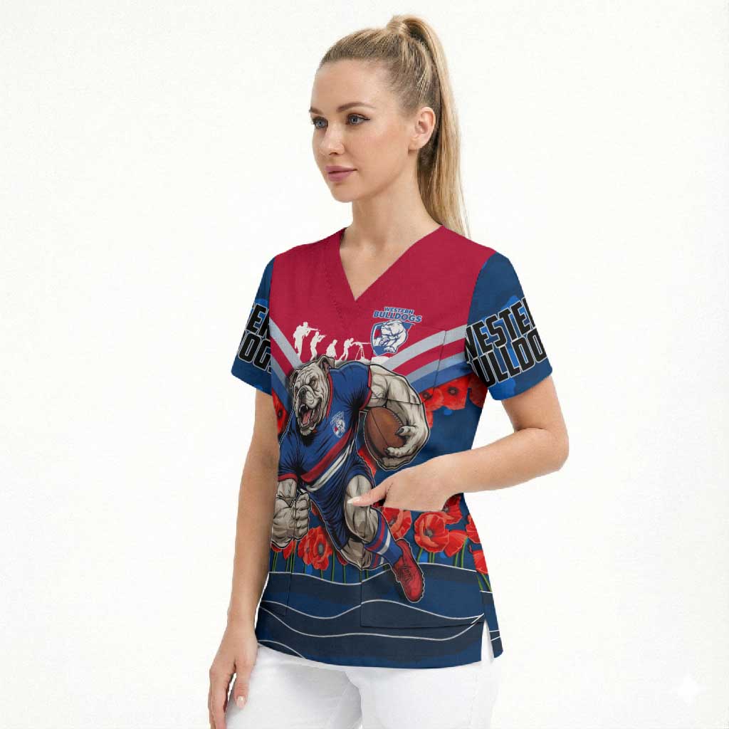 Personalised Western Bulldogs ANZAC Scrub Top Military Remembrance Australian Football Mascot Camouflage
