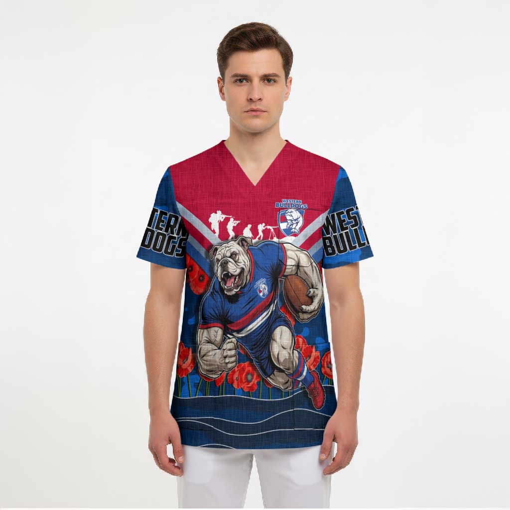 Personalised Western Bulldogs ANZAC Scrub Top Military Remembrance Australian Football Mascot Camouflage