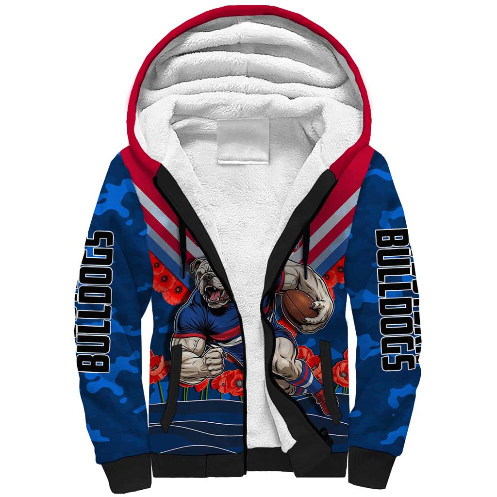 Personalised Western Bulldogs ANZAC Sherpa Hoodie Military Remembrance Australian Football Mascot Camouflage