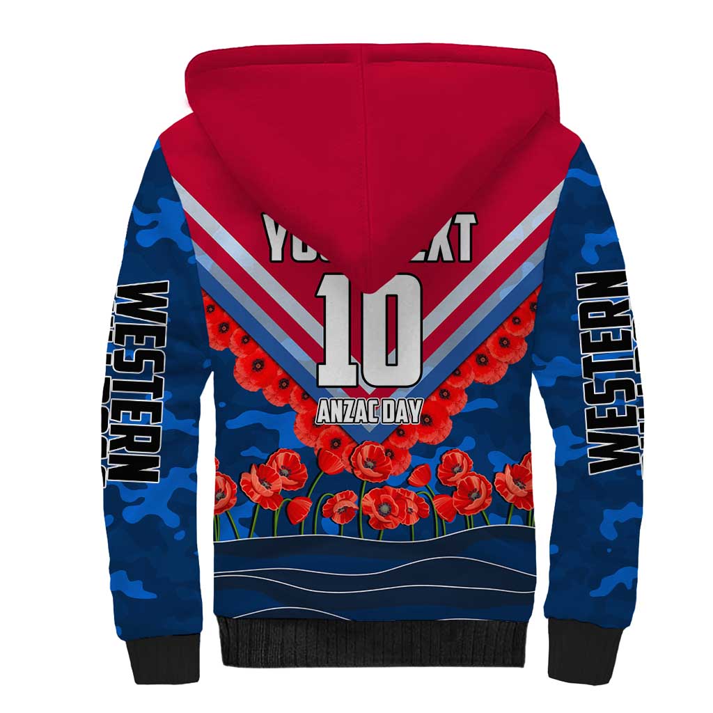 Personalised Western Bulldogs ANZAC Sherpa Hoodie Military Remembrance Australian Football Mascot Camouflage