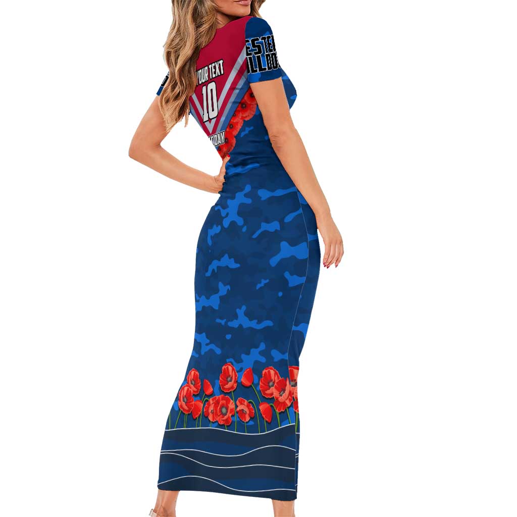 Personalised Western Bulldogs ANZAC Short Sleeve Bodycon Dress Military Remembrance Australian Football Mascot Camouflage