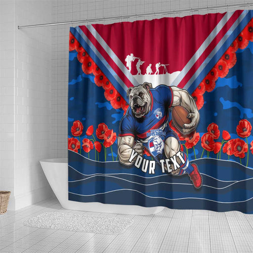 Personalised Western Bulldogs ANZAC Shower Curtain Military Remembrance Australian Football Mascot Camouflage