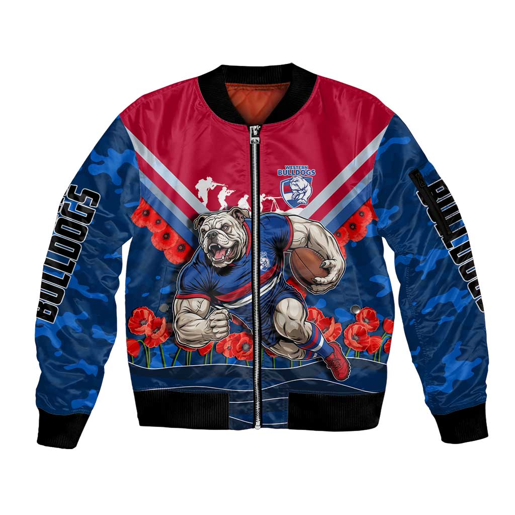 Personalised Western Bulldogs ANZAC Sleeve Zip Bomber Jacket Military Remembrance Australian Football Mascot Camouflage