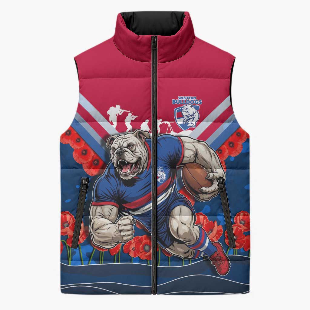 Personalised Western Bulldogs ANZAC Sleeveless Puffer Jacket Military Remembrance Australian Football Mascot Camouflage