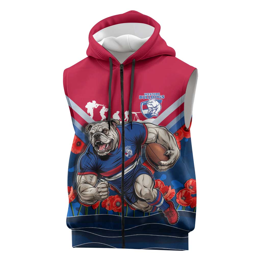 Personalised Western Bulldogs ANZAC Sleeveless Zip Hoodie Military Remembrance Australian Football Mascot Camouflage