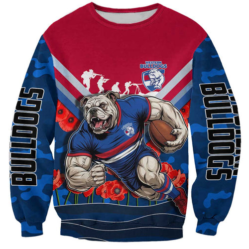 Personalised Western Bulldogs ANZAC Sweatshirt Military Remembrance Australian Football Mascot Camouflage