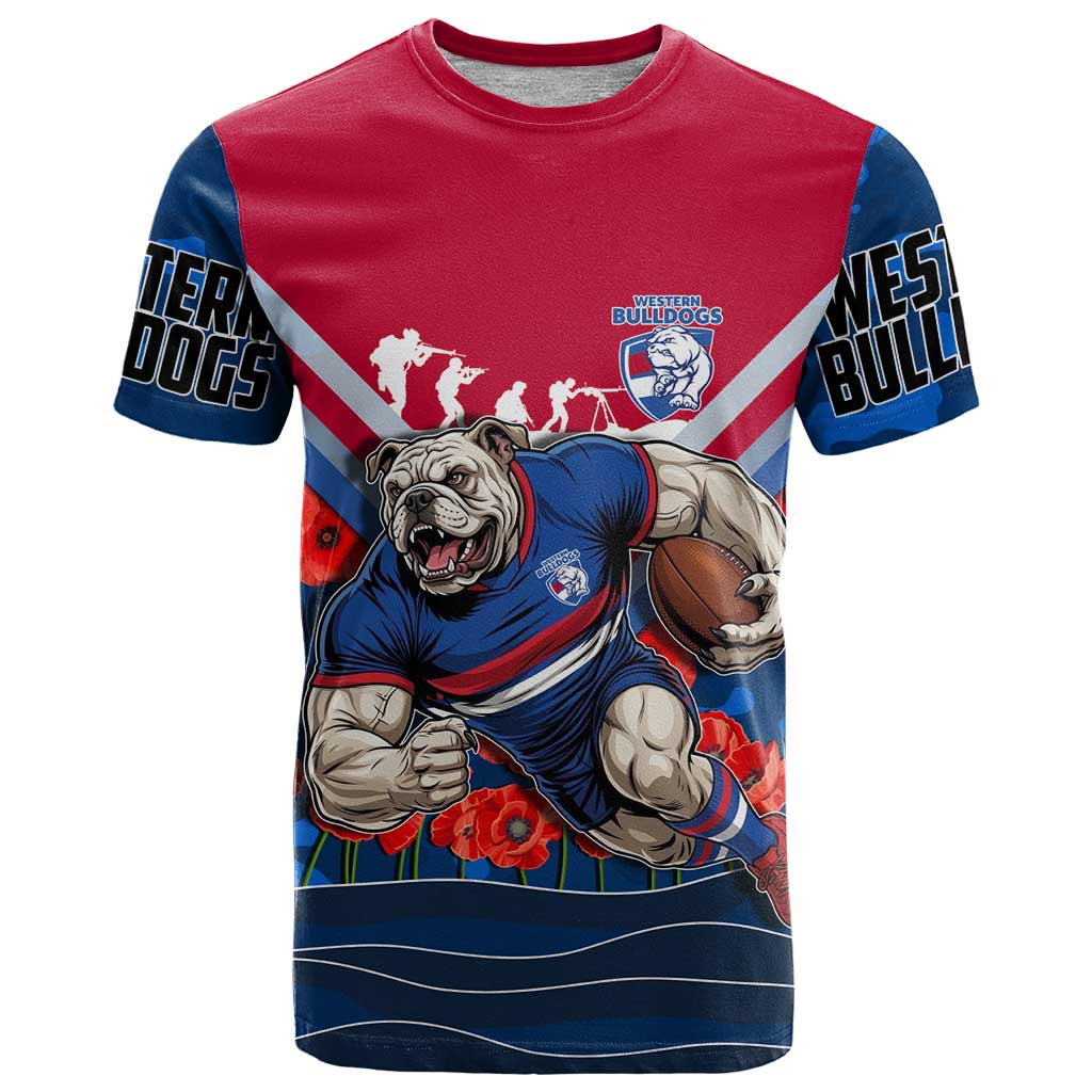 Personalised Western Bulldogs ANZAC T Shirt Military Remembrance Australian Football Mascot Camouflage
